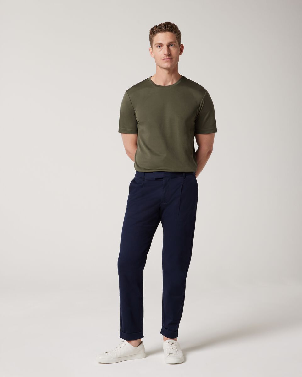 Regular Stretch Pleated Cotton Chinos